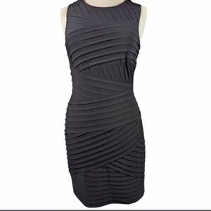 Calvin Klein Dress Women’s Black Sheath Striped Bandage Layered Fitted Stretch